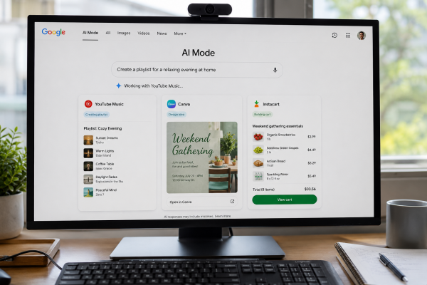 Google AI Mode Artık Canva, YouTube Music Ve Instacart İle Çalışıyor Google AI Mode Artık Canva, YouTube Music Ve Instacart İle Çalışıyor