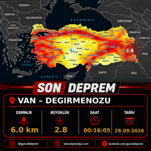 Son Depremler | DEGIRMENOZU-(VAN) | 29.09.2026 – 00:16