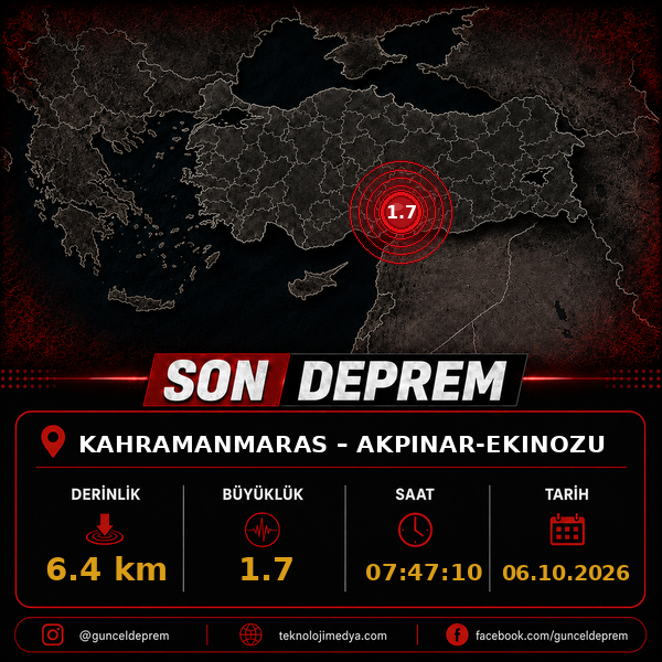Son Depremler | AKPINAR-EKINOZU (KAHRAMANMARAS) | 06.10.2026 - 07:47