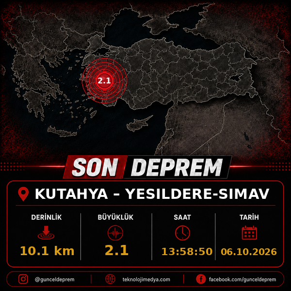 Son Depremler | YESILDERE-SIMAV (KUTAHYA) | 06.10.2026 - 13:58 1 Son Depremler | YESILDERE-SIMAV (KUTAHYA) | 06.10.2026 - 13:58