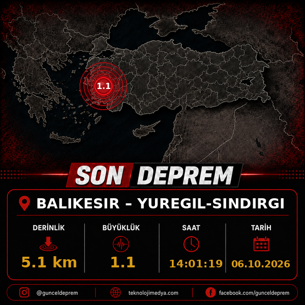 Son Depremler | YUREGIL-SINDIRGI (BALIKESIR) | 06.10.2026 - 14:01 1 Son Depremler | YUREGIL-SINDIRGI (BALIKESIR) | 06.10.2026 - 14:01