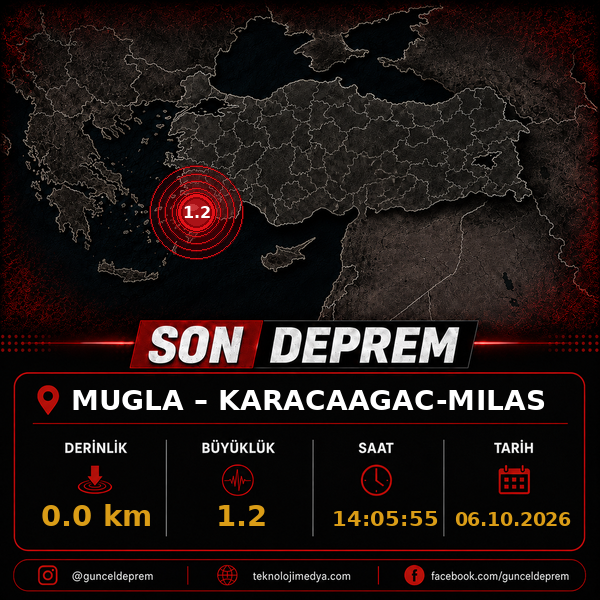 Son Depremler | KARACAAGAC-MILAS (MUGLA) | 06.10.2026 - 14:05 1 Son Depremler | KARACAAGAC-MILAS (MUGLA) | 06.10.2026 - 14:05