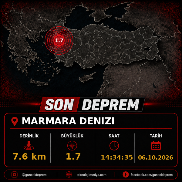 Son Depremler | MARMARA DENIZI | 06.10.2026 - 14:34 1 Son Depremler | MARMARA DENIZI | 06.10.2026 - 14:34