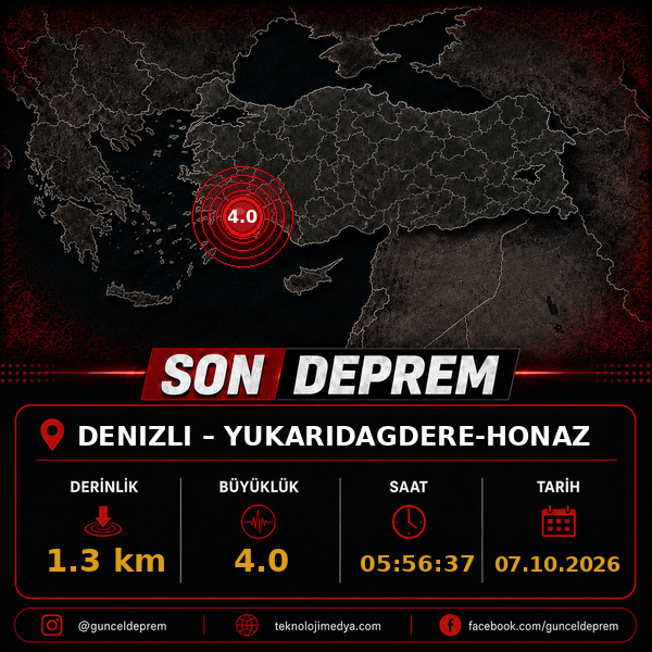 Son Depremler | YUKARIDAGDERE-HONAZ (DENIZLI) | 07.10.2026 - 05:56