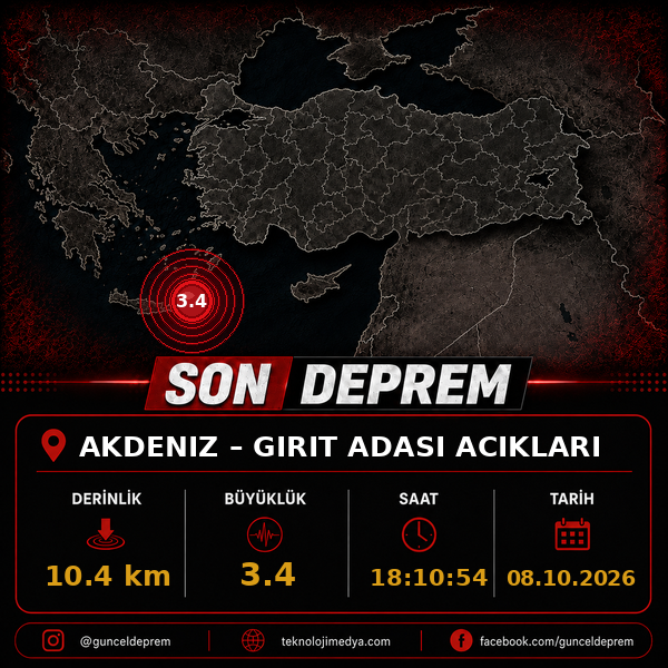 Son Depremler | GIRIT ADASI ACIKLARI (AKDENIZ) | 08.10.2026 - 18:10 1 Son Depremler | GIRIT ADASI ACIKLARI (AKDENIZ) | 08.10.2026 - 18:10