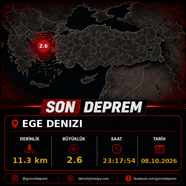 Son Depremler | EGE DENIZI | 08.10.2026 - 23:17 1 Son Depremler | EGE DENIZI | 08.10.2026 - 23:17