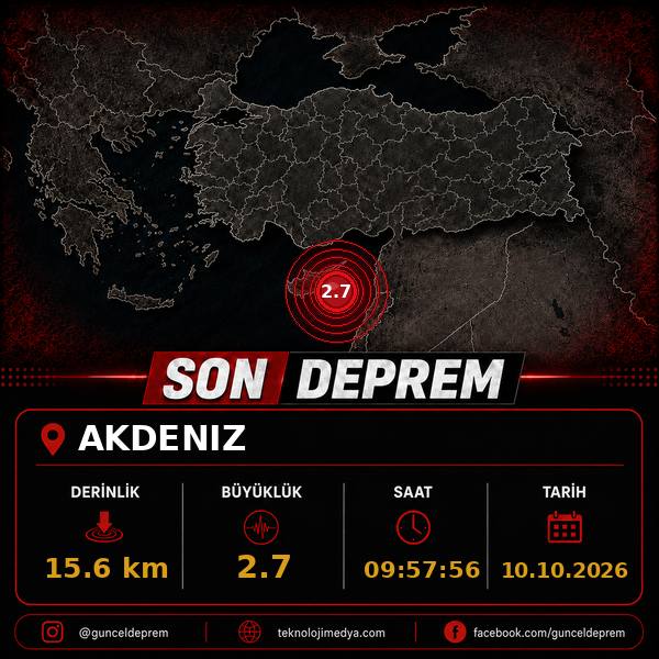 Son Depremler | AKDENIZ | 10.10.2026 - 09:57 1 Son Depremler | AKDENIZ | 10.10.2026 - 09:57