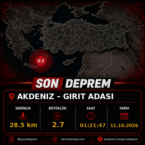 Son Depremler | GIRIT ADASI (AKDENIZ) | 11.10.2026 - 01:21 1 Son Depremler | GIRIT ADASI (AKDENIZ) | 11.10.2026 - 01:21