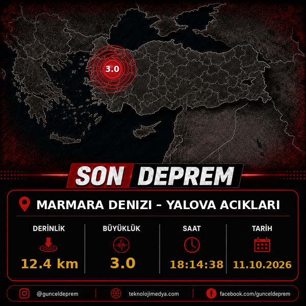 Son Depremler | YALOVA ACIKLARI (MARMARA DENIZI) | 11.10.2026 - 18:14