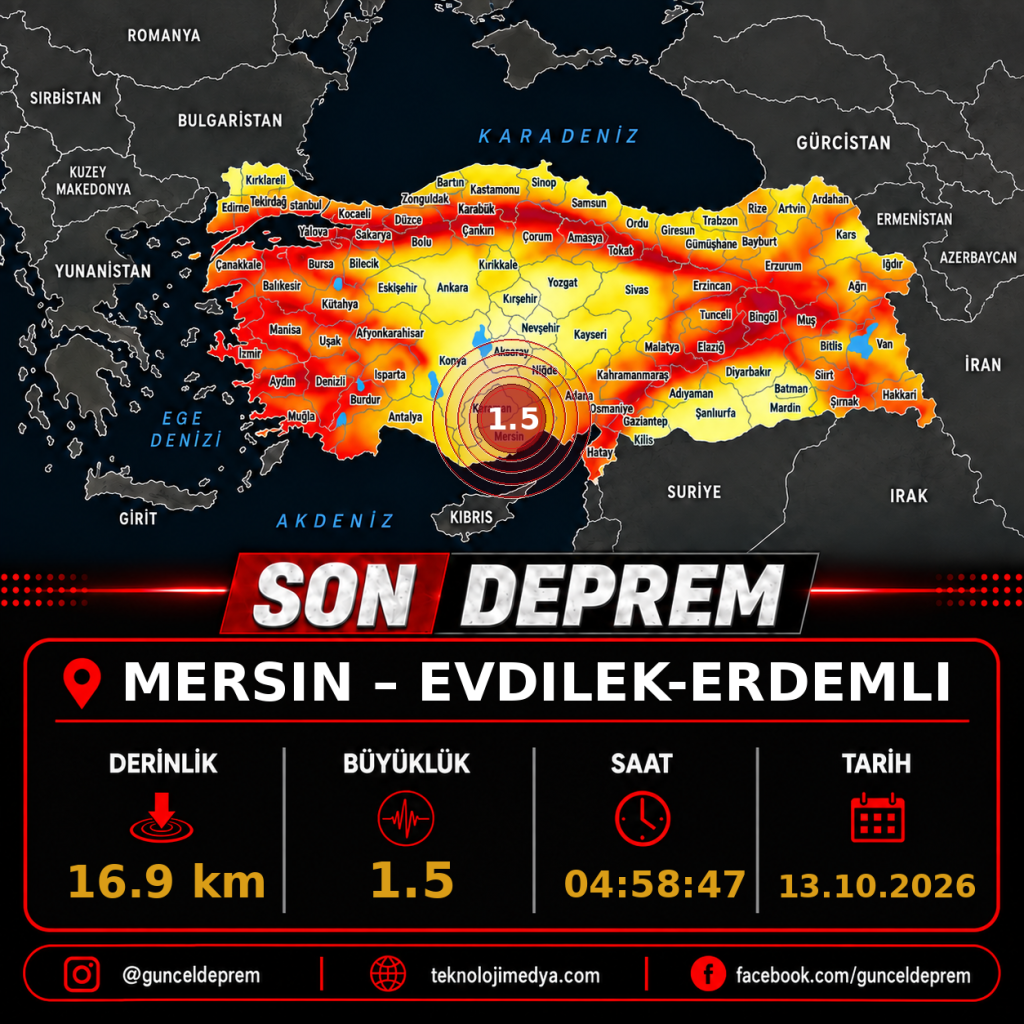 Son Depremler | EVDILEK-ERDEMLI (MERSIN) | 13.10.2026 - 04:58 1 Son Depremler | EVDILEK-ERDEMLI (MERSIN) | 13.10.2026 - 04:58