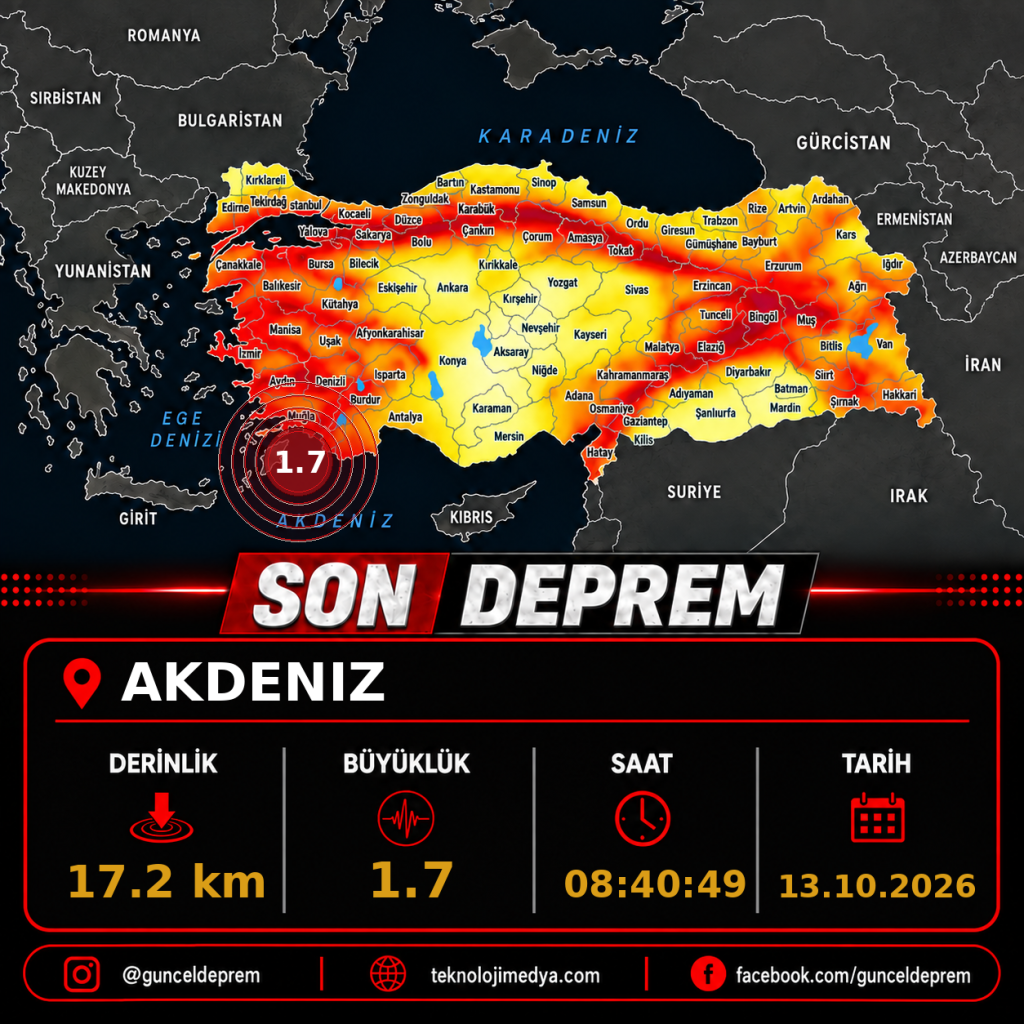 Son Depremler | AKDENIZ | 13.10.2026 - 08:40 1 Son Depremler | AKDENIZ | 13.10.2026 - 08:40