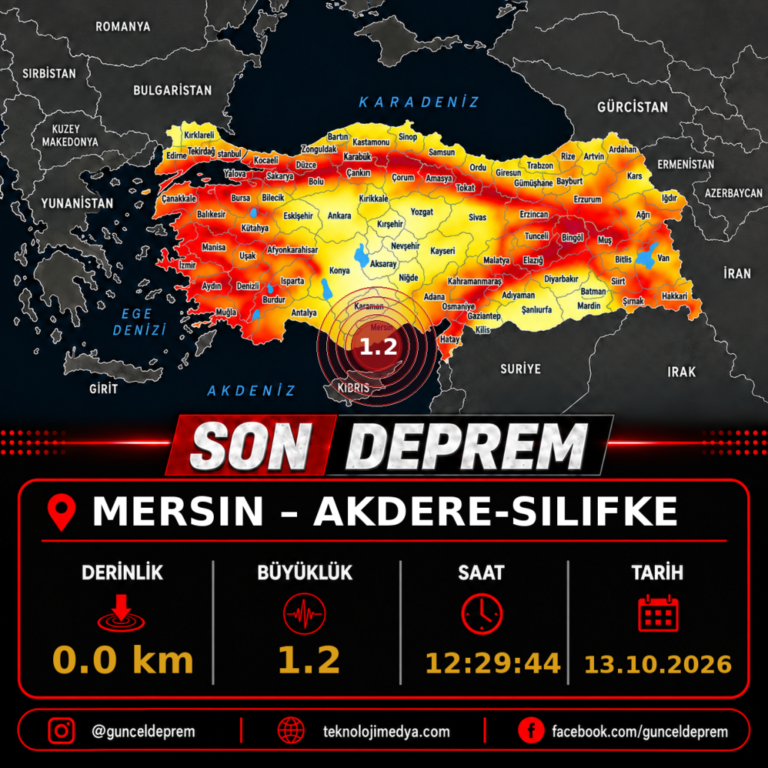Son Depremler | AKDERE-SILIFKE (MERSIN) | 13.10.2026 - 12:29
