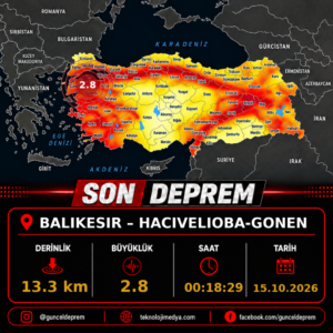 Son Depremler | HACIVELIOBA-GONEN (BALIKESIR) | 15.10.2026 – 00:18
